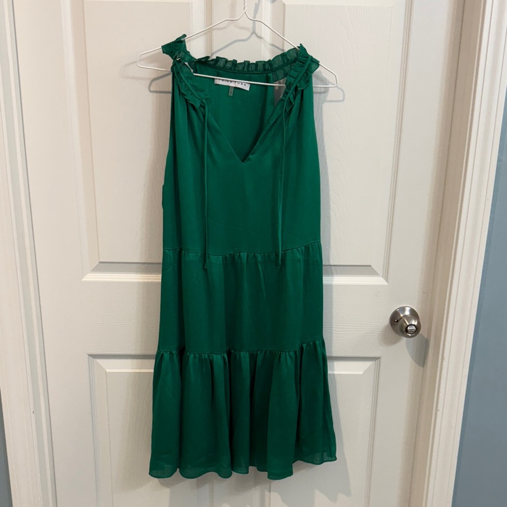 Trina Turk Emerald Ruffle Neck Dress